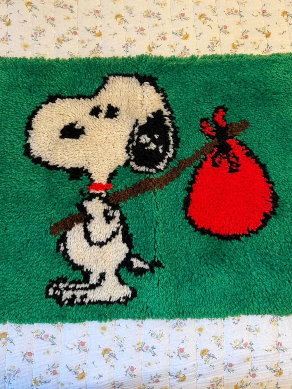 Vintage Snoopy Latch Hook Rug Completed Peanuts 26x20